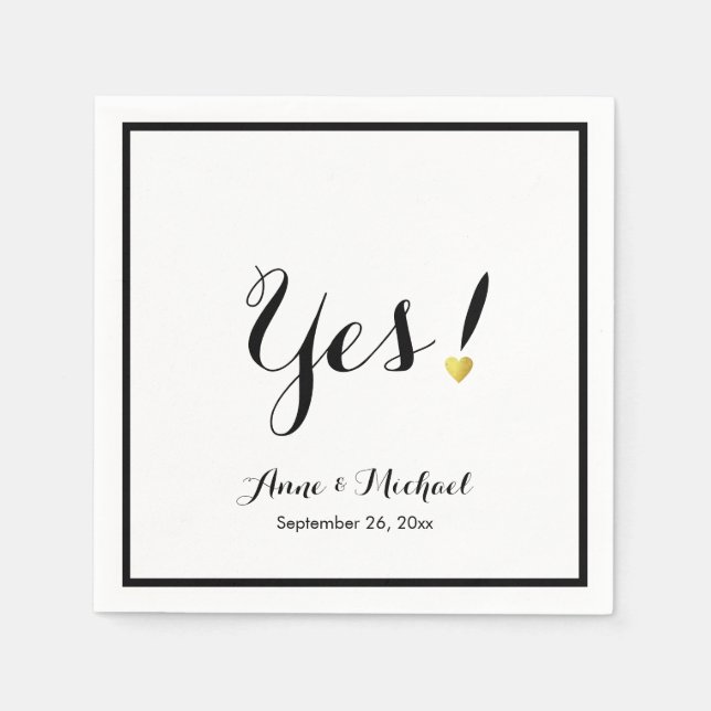 schwarz/weiß Ja! Hochzeitsempfang-Party Serviette (Vorderseite)