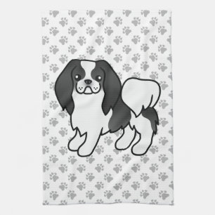 Schwarz-Weiß-Japan-Chin-Cartoon-Hund & Pfoten Geschirrtuch