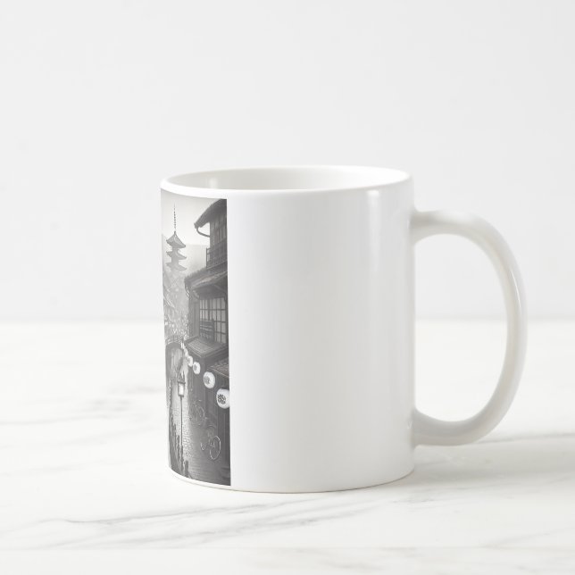 Schwarz-Weiß-Japan im Stil der 90er Jahre Kaffeetasse (Rechts)