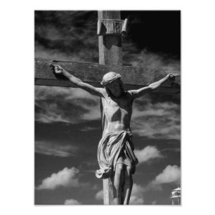 Schwarz-Weiß-Jesus auf einem Kreuz Fotodruck
