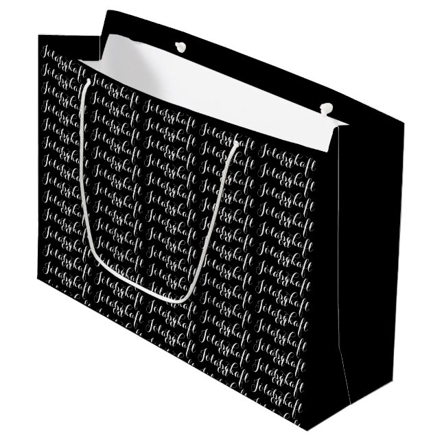 Schwarz-weiß Jólabókaflóð Buchflut Große Geschenktüte (Vorderseite Schrägansicht)