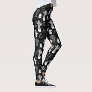 Schwarz-Weiß-Kaktus Doodle-Muster Leggings