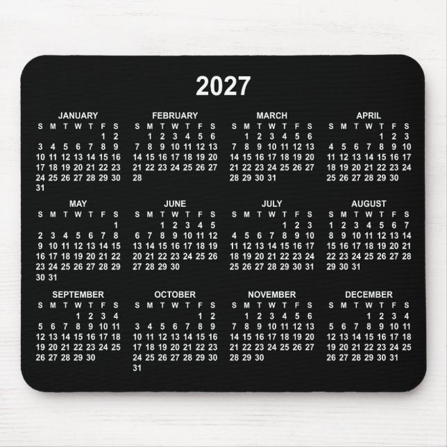 Schwarz-Weiß-Kalender 2027 Mousepad (Vorne)
