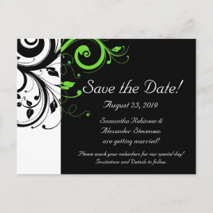 Schwarz/Weiß/Kalkgrün, Save the Date schwenken Ankündigungspostkarte