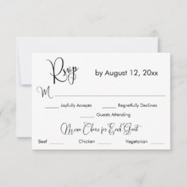 Schwarz-Weiß-Kalligrafie Drei-Menüs UAWG RSVP Karte