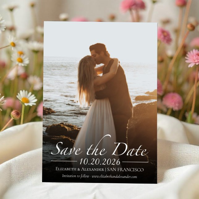 Schwarz-Weiß-Kalligrafie-Foto Save the Date Einladung (Von Creator hochgeladen)