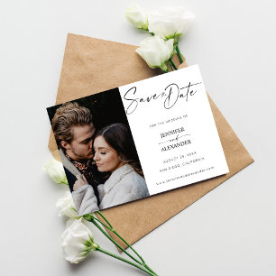 Schwarz-Weiß-Kalligrafie-Foto Save the Date Invi Einladung
