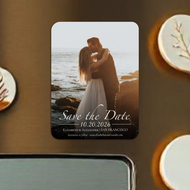 Schwarz-Weiß-Kalligrafie-Foto Save the Date Magnet (Von Creator hochgeladen)