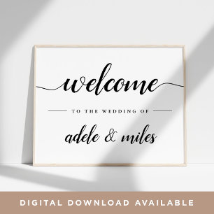Schwarz-Weiß-Kalligrafie-Hochzeit Willkommen Poster
