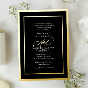 Schwarz-Weiß-Kalligrafie HochzeitGold Folieneinladung