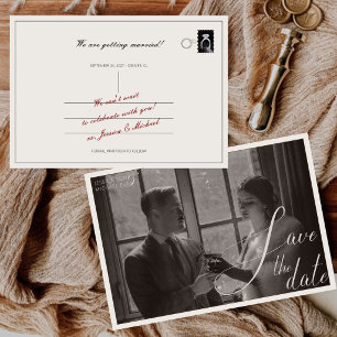 Schwarz-Weiß-Kalligrafie-Hochzeitsfoto im Stil von Save The Date