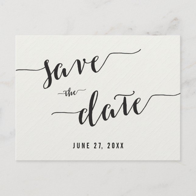 Schwarz-Weiß-Kalligrafie Save the Date Postkarte (Vorderseite)