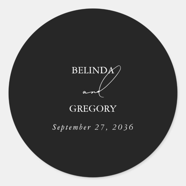 Schwarz-Weiß-Kalligrafie-Signatur-Skript-Hochzeit Runder Aufkleber (Vorderseite)