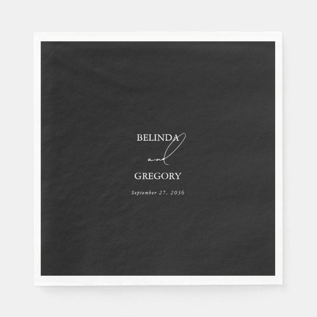 Schwarz-Weiß-Kalligrafie-Signatur-Skript-Hochzeit Serviette (Vorderseite)
