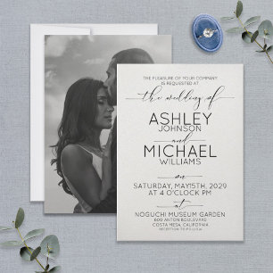 Schwarz-Weiß-Kalligrafie-Typografie-Foto Hochzeit Einladung