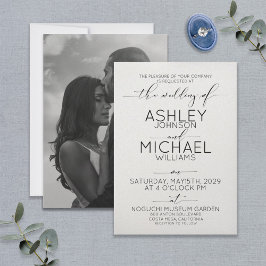 Schwarz-Weiß-Kalligrafie-Typografie-Foto Hochzeit Einladung