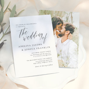 Schwarz-Weiß-Kalligrafie-Verlobungsfoto-Hochzeit Einladung