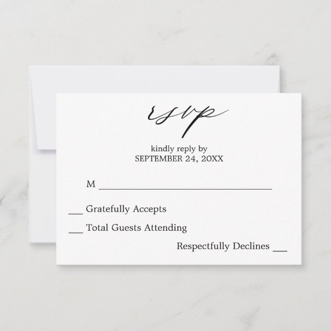 Schwarz-Weiß-Kalligraphie 2 keine Mehlkarte RSVP-K RSVP Karte (Vorderseite)