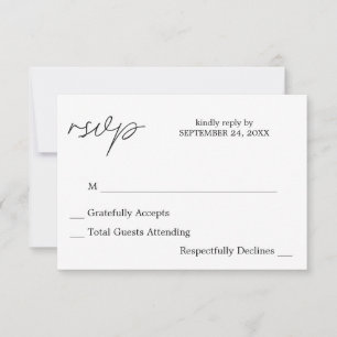 Schwarz-Weiß-Kalligraphie 3 keine Mehlkarte RSVP-K RSVP Karte