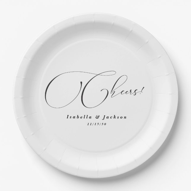 Schwarz-Weiß-Kalligraphie-Feierliche Chic-Hochzeit Pappteller (Vorderseite)