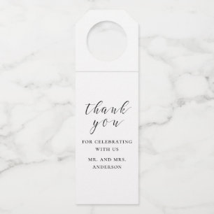 Schwarz-Weiß-Kalligraphie Hochzeit danke Flaschenanhänger