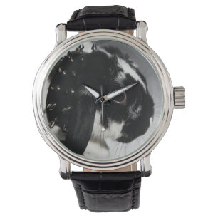 Schwarz-Weiß-Kaninchen mit gestumpftem Halsband Armbanduhr