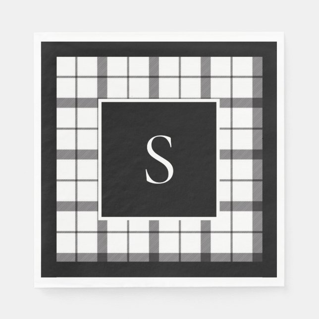 Schwarz, Weiß, Kariert, elegant, elegant, elegant, Serviette (Vorderseite)