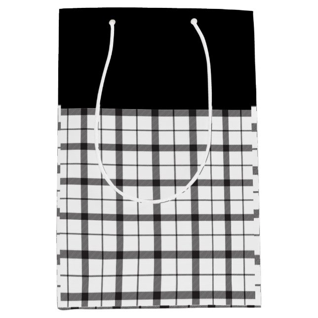 Schwarz, Weiß, Kariert, elegant, schick, modern, s Mittlere Geschenktüte (Vorderseite)