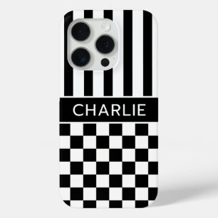 Schwarz-Weiß kariert gestreift personalisiert Case-Mate iPhone Hülle
