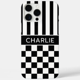 Schwarz-Weiß kariert gestreift Personalisiert iPhone 16 Pro Max Hülle