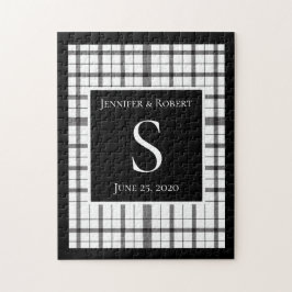 Schwarz-Weiß-Kariert-Monogramm-Hochzeit