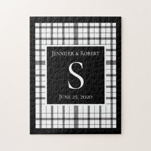 Schwarz-Weiß-Kariert-Monogramm-Hochzeit