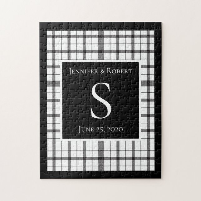 Schwarz-Weiß-Kariert-Monogramm-Hochzeit (Vertikal)