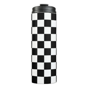 Schwarz-Weiß kariert Schach Retro Thermosbecher
