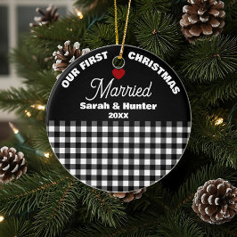 Schwarz/Weiß Kariert Unser 1. Weihnachtsfest Verhe Keramik Ornament