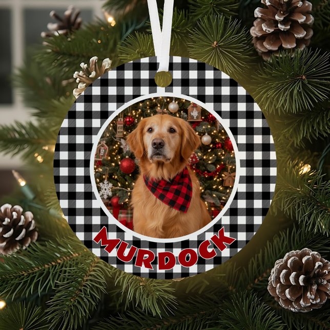 Schwarz-Weiß Kariert Weihnachten Personalisierter  Ornament Aus Metall (Von Creator hochgeladen)