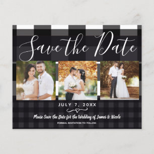 Schwarz Weiß Karierte Foto Save-the-Date-Karte