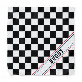 Schwarz-weiß karierte Hundename-Bandana Patriot Halstuch