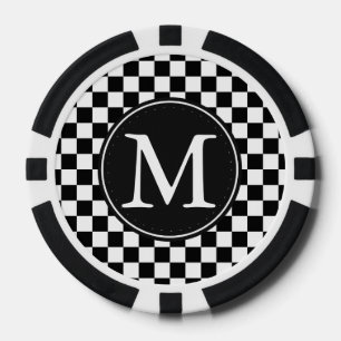 Schwarz-weiß karierte Quadrate Monogramm Pokerchips
