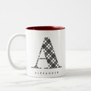 Schwarz/Weiß-Karierter Holiday-Letter A Zweifarbige Tasse
