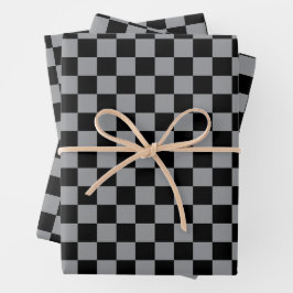 Schwarz-weiß kariertes Druckmuster Geschenkpapier Set