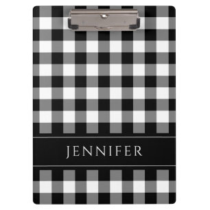 Schwarz-weiß kariertes Gingham-Muster Namensdruck Klemmbrett