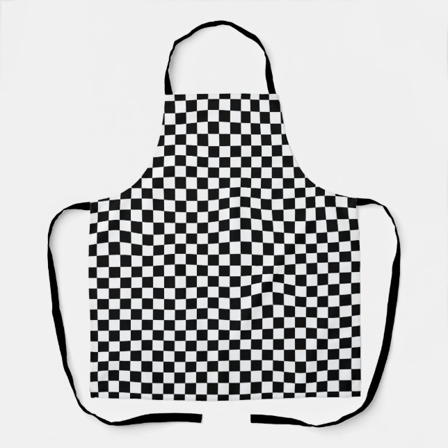 Schwarz-weiß kariertes Gingham-Muster Schürze (Vorderseite)