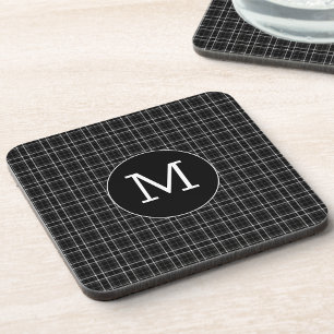 Schwarz-weiß kariertes Monogramm  Getränkeuntersetzer