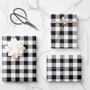 Schwarz-Weiß-Kariertes Muster Geschenkpapier Set