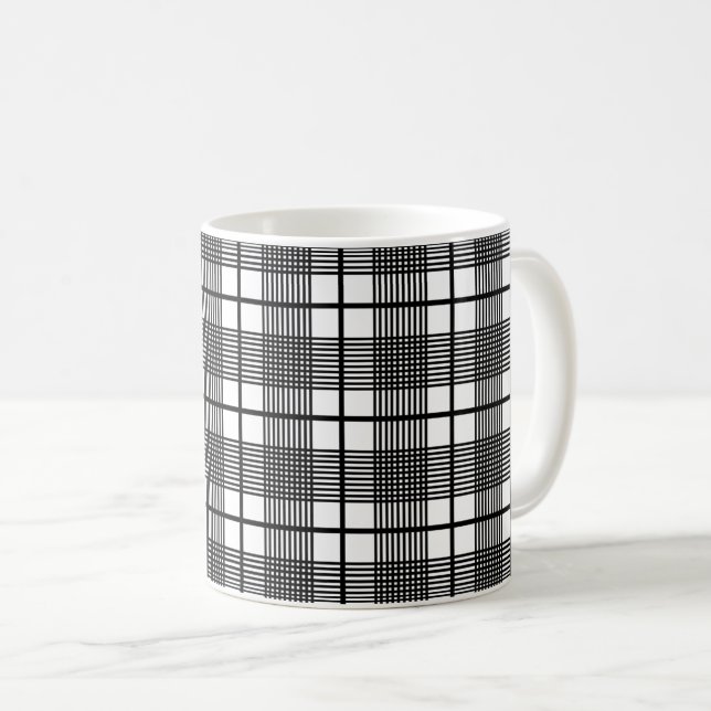 Schwarz-Weiß-Kariertes Muster Little Glen Kaffeetasse (VorderseiteRechts)