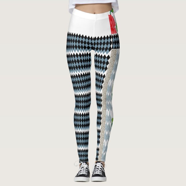 schwarz-weiß kariertes Muster mit weißem b Leggings (Vorderseite)