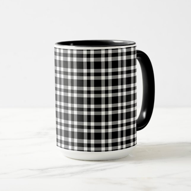 Schwarz-weiß kariertes Muster Tasse (VorderseiteRechts)
