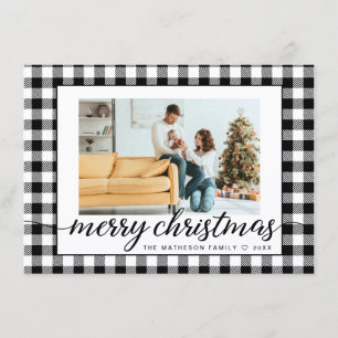 Schwarz-weiß kariertes Weihnachtsfoto Gingham Mode Feiertagskarte