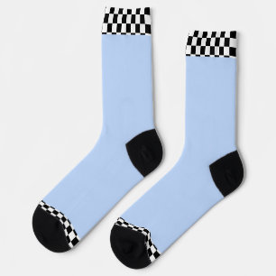 Schwarz Weiß Karo Besatz Lt Blau Socken